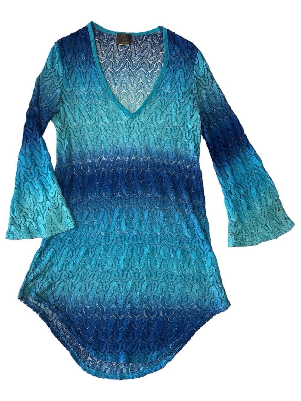 Elif Blue Ombre V-Neck Knit Tunic Coverup